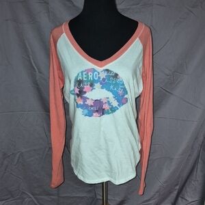 Aeropostale Coral and White Long Sleeve Tee